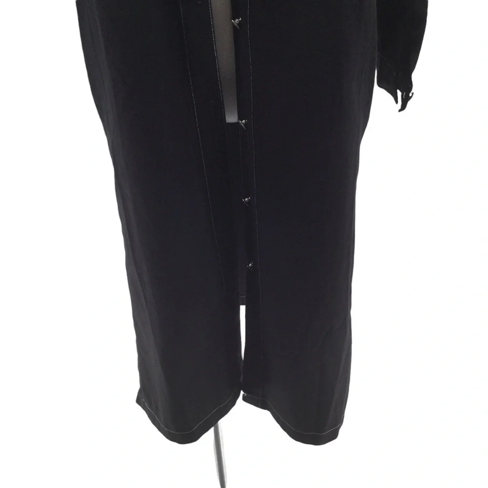 The Weeknd  Black Denim Contrast White Stitch Long Trench Coat